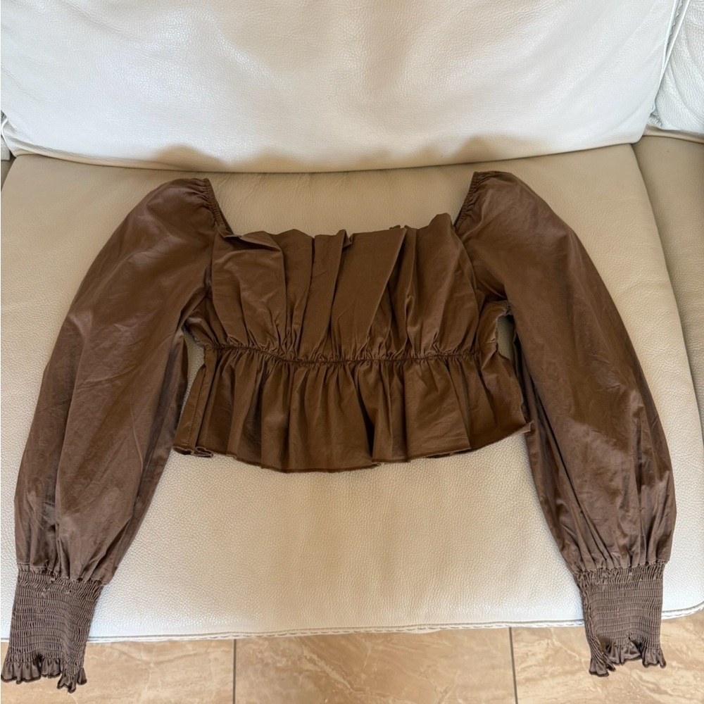 Brown Women's Smocked Long Sleeve Top